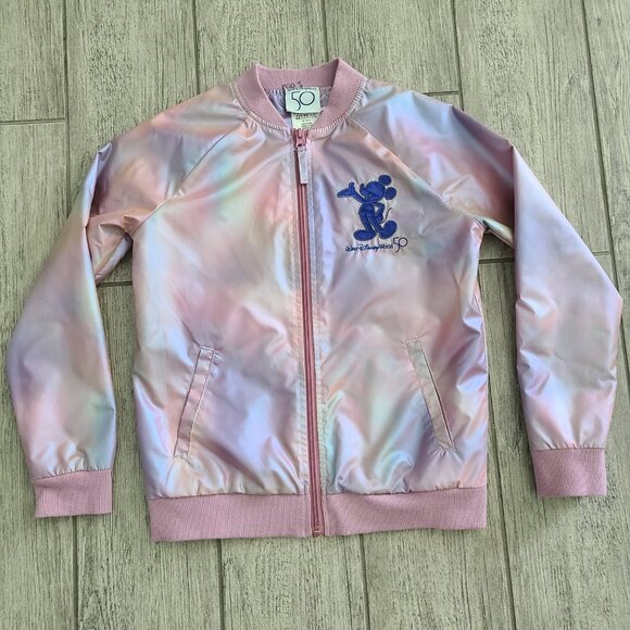 Disney World 50th Anniversary Pink Iridescent Bomber Jacket Kids M - Picture 4 of 12